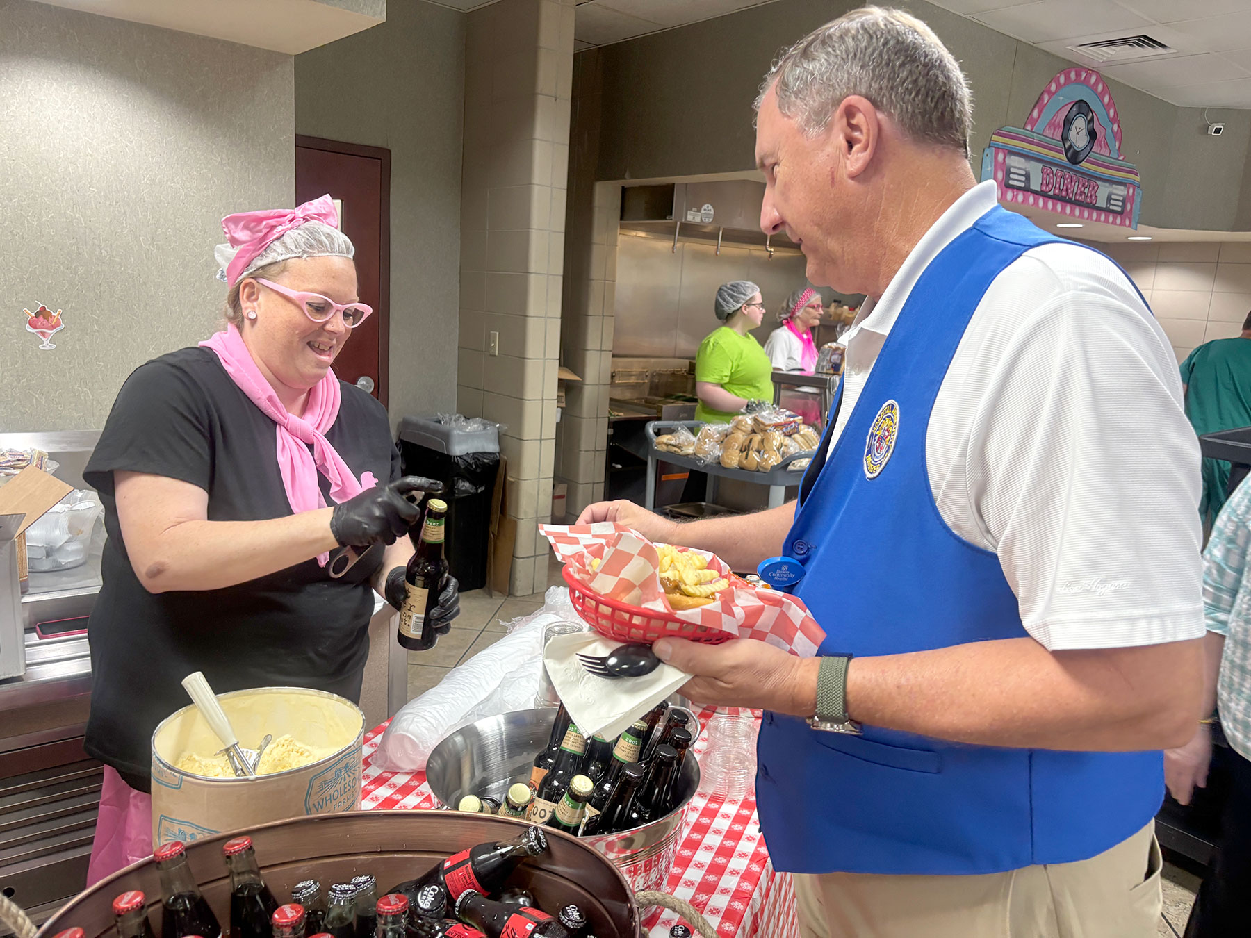 Daviess Community Hospital’s cafeteria came alive with 1950s charm on Thursday, August 21, as the Food & Nutrition Services team hosted a lively “Sock Hop” lunch event